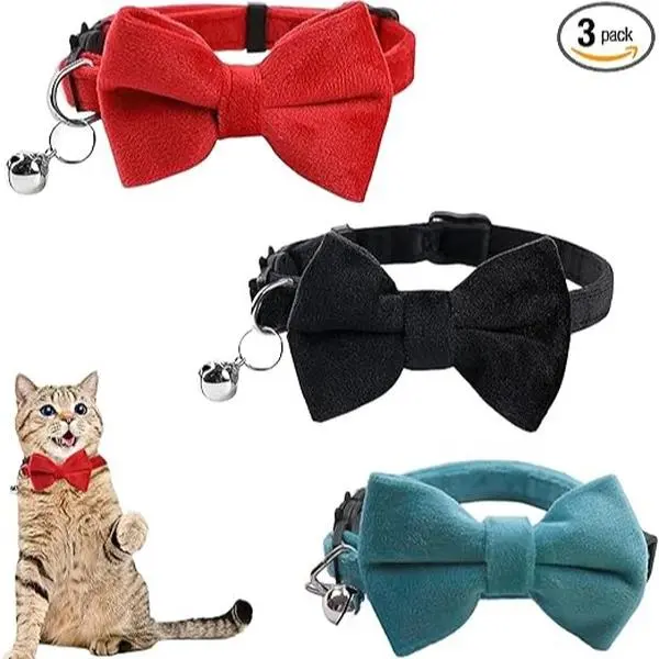 Savastu EmporiAum 3 Pcs Breakaway Cat Collars with Bell and Bow kitten collar, for Pet Kitten Cats and Puppy Graduation Wedding Birthday Pet Party Bowtie Collar cat collar with bell cat collar with bow cat bow tie 0