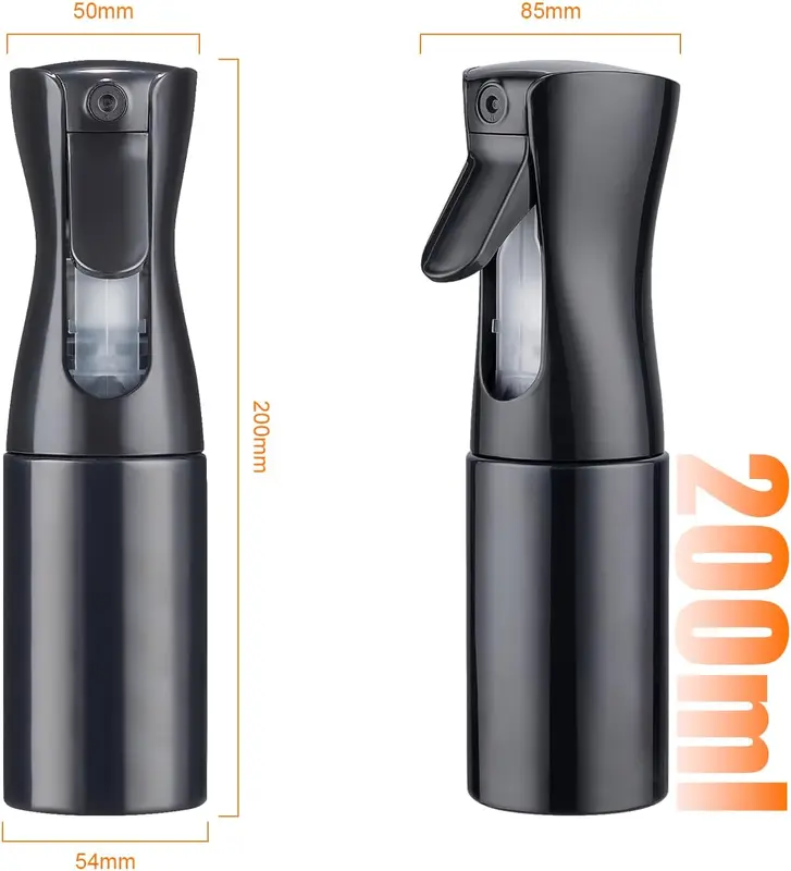 200ml Small Water Spray Bottles, 1 Pcs Continuous Mist Empty Hair Spray Bottles for Cleaning, Curly Hair, Plants, Black 0