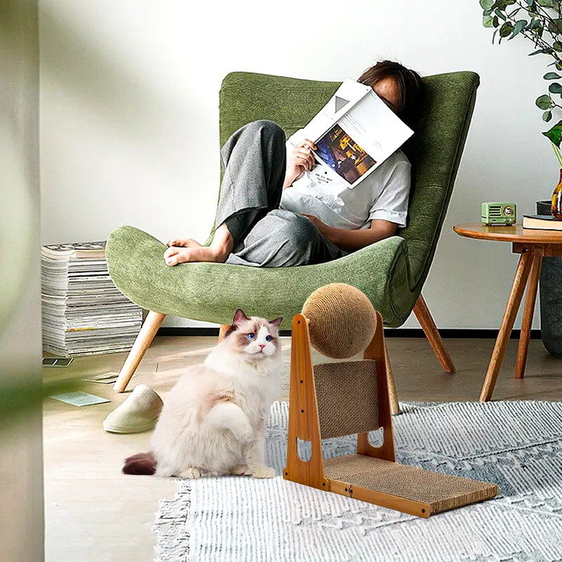 Pets Mood L-Shaped Cat Scratcher with Cat Scratching Ball 1