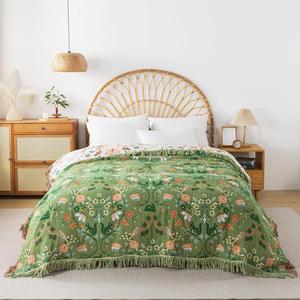 Floral Print Throw Blanket, Boho Style Soft Throw Blanket, All Season Rustic Throw for Sofa Couch Chair, Bedroom Refresh Decor