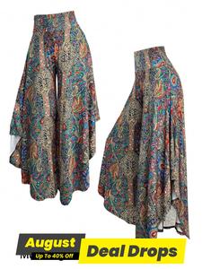 【Plus Size】 Floral Print Pants, Boho Style Casual Fashion Comfy Trousers for Daily Wear, Women's Bottoms for All Seasons, Clothing, Bohemian Womenswear, Vibrant Pants Women, Chic Boho Trousers, Casual Loose Pants