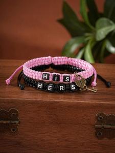 Couple Braided Bracelet, Letter Pattern Couple Bracelet with Key Lock Core Pendant, Fashion Jewelry Accessories for Women & Men