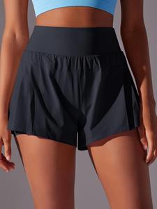 Women's Solid Color Double Layer Gym Shorts, Breathable Comfortable Skinny Shorts for Yoga Gym Workout Running, Ladies Sportswear for All Seasons Activewear