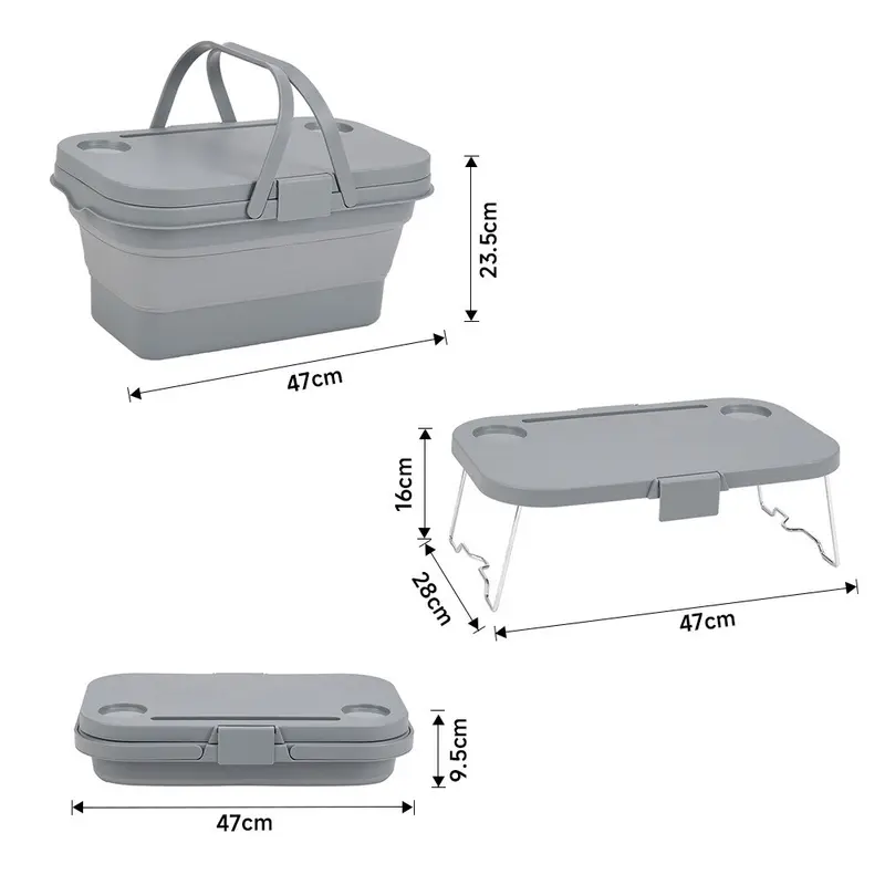 Collapsible Folding Picnic Basket W/Table Lid Caravan Camping Travel Storage Box  UK 6