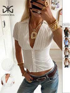 Women's Plain Shirt, Casual Short Sleeve Top for Daily Wear, Ladies Clothes for Summer, Womenswear