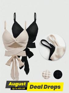 Women's Textured Twist Criss Cross Tie Back Crop Cami Top, Casual Fit Adjustable Strap V Neck Crochet Camisole for Summer, Ladies Fitted Cropped Spaghetti Strap Knitted Clothes for Daily Wear, Basic Womenswear, Casual Comfy Cami