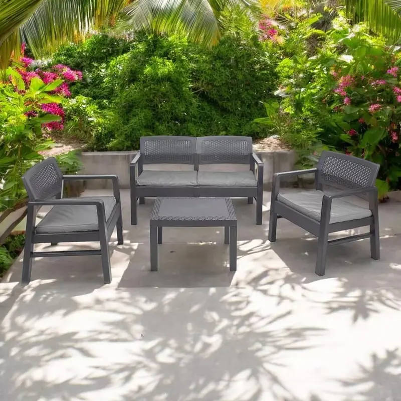 Rattan Effect Garden Furniture Sofa Arm Chair without Cushions & Side Table 1