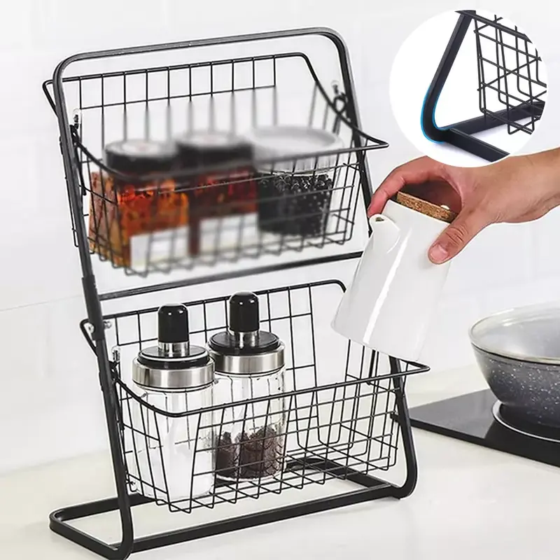 2 Tier Fruit Basket Countertop Metal Vegetable Detachable Metal Wire Rack Holder 2