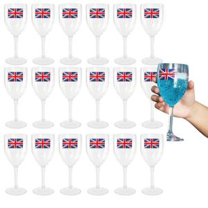 British Party Supplies Union Jack Wine Glasses 12 Pack - VE Day 80th Anniversary UK Flag Plastic Drinkware Set Reusable 300ml Cup