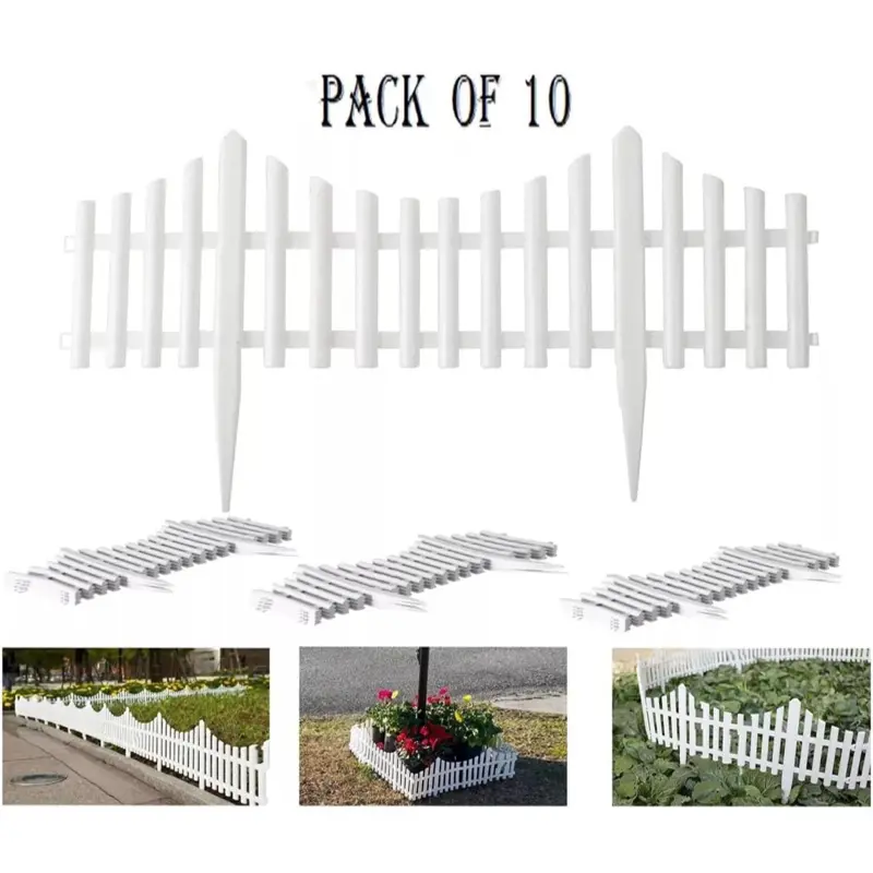 4 White Plastic Wooden Effect Lawn Border Edge Garden Edging Picket Fencing Set 1