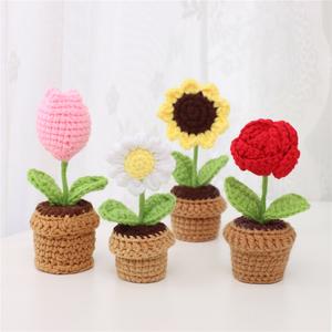 Crochet Potted Sunflower Rose for Home Office Desktop Decor MXD56