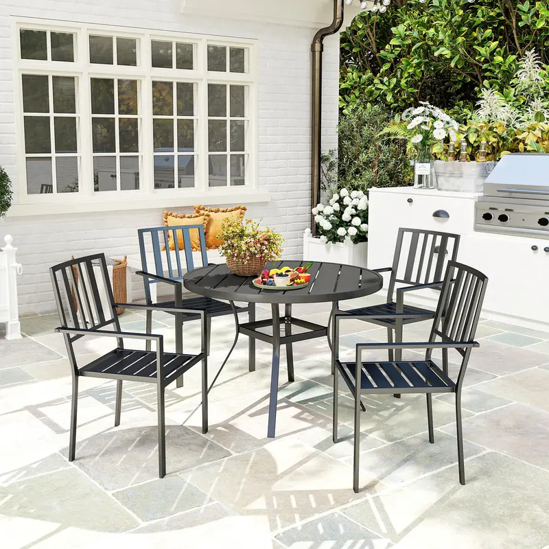 Outsunny Set of Four Minimal Metal Garden Chairs - Black 8