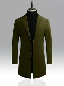 Men's Button Front Long Sleeve Business Coat, Slim Solid Lapel Collar Outerwear Tops for Work Office, Going Out Outfit, Cold Weather Gear