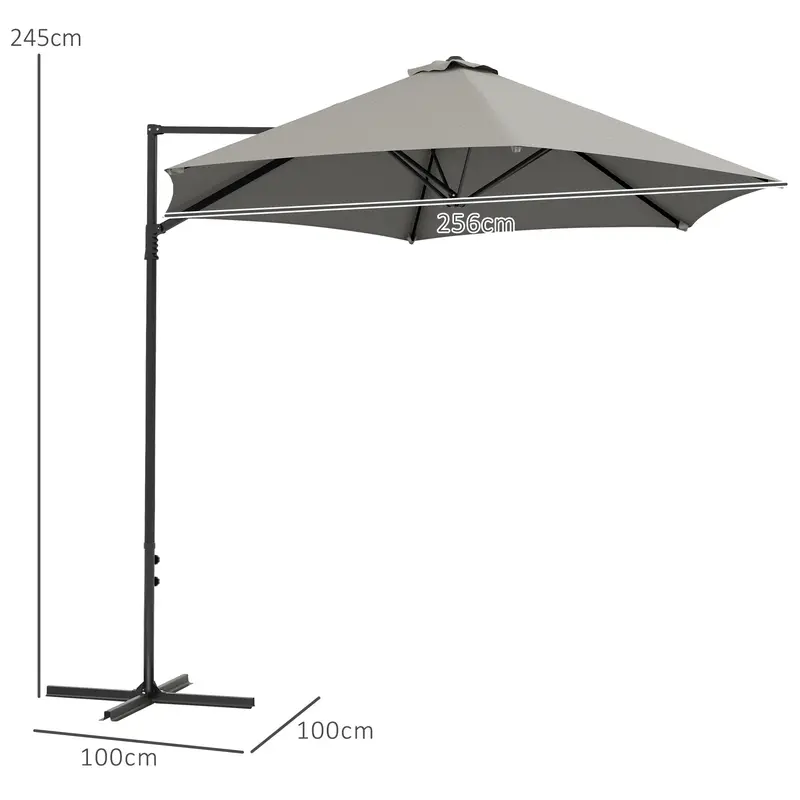 Outsunny 2.5m Rotating Cantilever Parasol - Light Grey 2