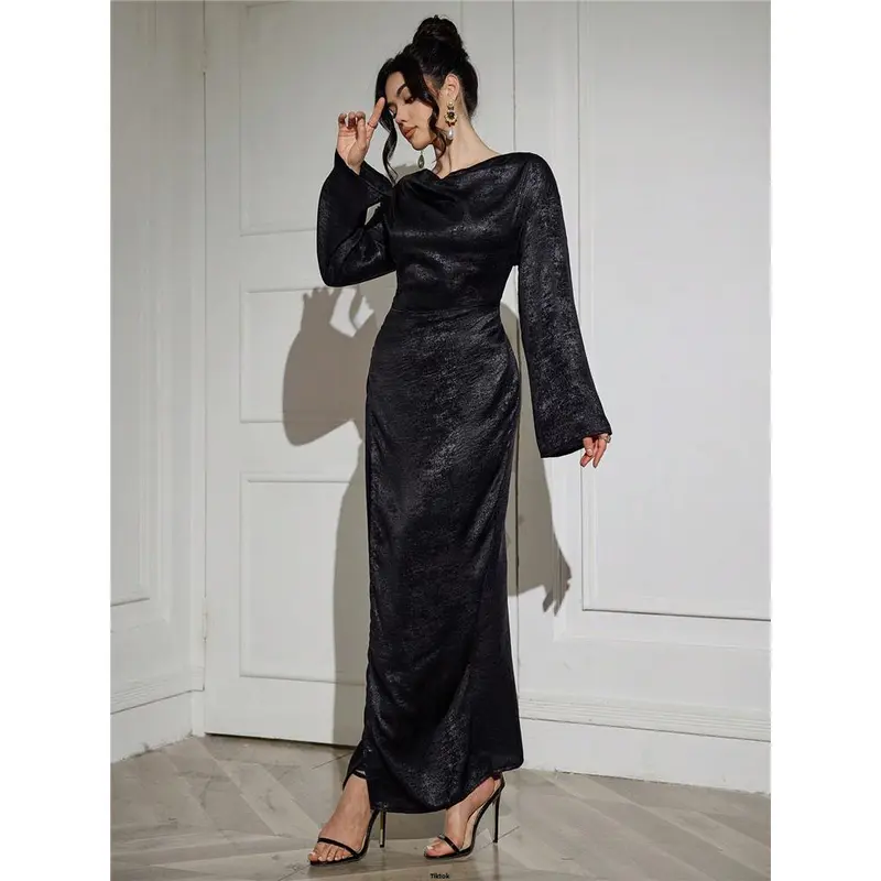 Guest Wedding Evening / Holiday / For Cover Length Full Dress Elegant Fitted Sleeve s tiktok Najma Women Long Graceful Draped Collar Arabian Style Modest Maxi Casual Daily Work / Parties 6