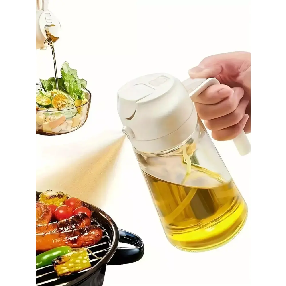 Dual-Purpose Oil Dispenser Bottle 16oz – Transparent Glass Sprayer for Olive Oil, Vinegar & More – Easy Use in Kitchen, Salad, BBQ, Air Fryer – Refillable Cooking Oil Bottle