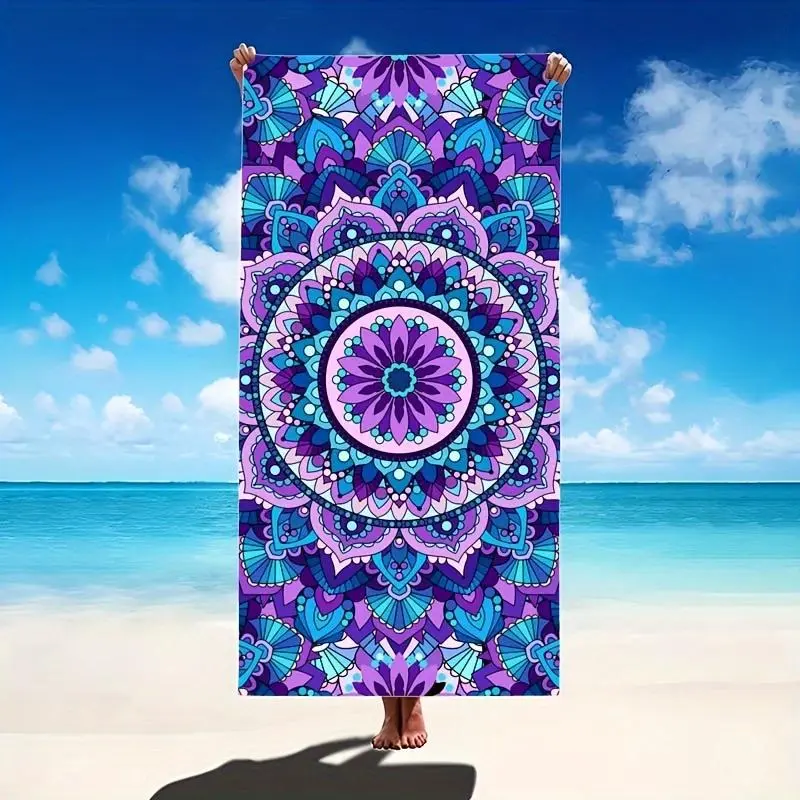 1pc Soft Microfiber Sandproof Beach Towel With Mandala Pattern - Absorbent, Quick-Drying, Perfect For Swimming, Camping, And Bathing 1