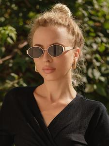 Vintage Fashionable All-match Plain Color Oval Frame Sunglasses, Retro Trendy Sunglasses for Everyday Use, Fashion Accessories for Outdoor Activities