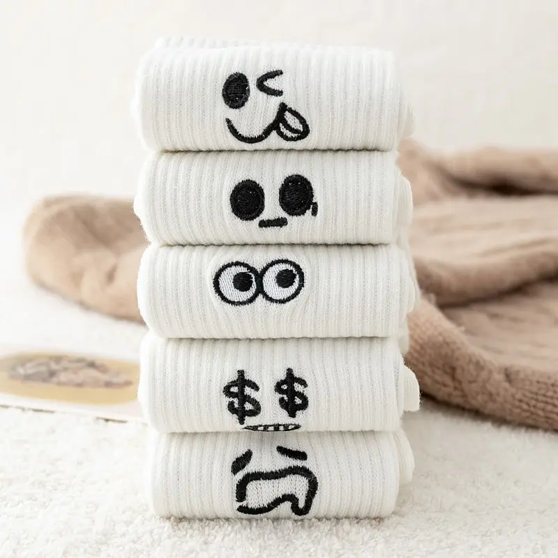5Pairs Cool Women White Cute Funny Socks Set Fashion Cartoon Lady Autumn Winter Female Girl Kawaii Sport Short Socks for Women 2