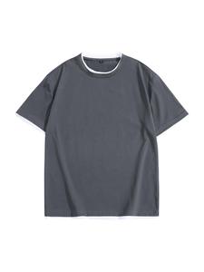 Men's Solid Top Stitching Short Sleeve Tee, Regular Fit Casual Comfy Round Neck T-shirt for Summer, Fashion Men's Top for Daily Wear, Tropical