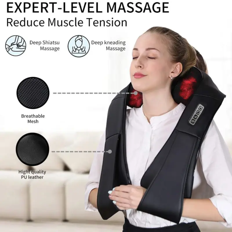 Electric Shiatsu Back Neck Shoulder Massager with Heat Kneading Body Car Home UK 7