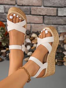 Women's Fashionable Plain Color Wedge Sandals, Casual Versatile Platform Sandals for Daily Wear, Lightweight Breathable Comfortable Shoes for Women & Girls, Summer, Boho Style Sandal