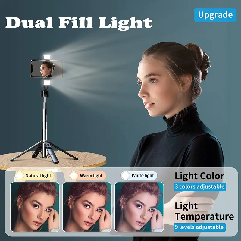 Selfie Stick Tripod Light Phone Holder Stand Remote Bluetooth For iPhone Samsung 2