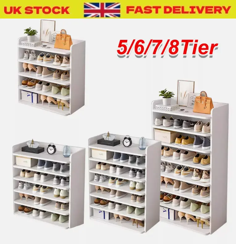 5-8 Tier White Wooden Hallway Shoe Rack Open Shelves Shoe Cabinet Storage Unit