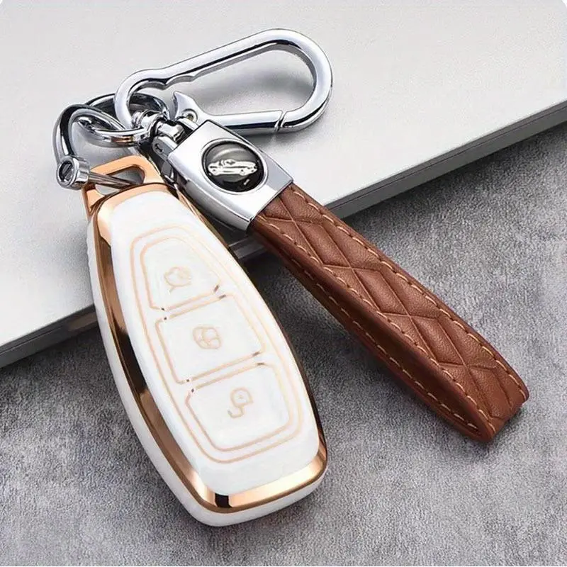 Premium TPU For Ford Focus, Mondeo, Fiesta, Fusion, Kuga, Ecosport Compatible Car Key Fob Cover with Keychain - Protective Remote Case Holder 4
