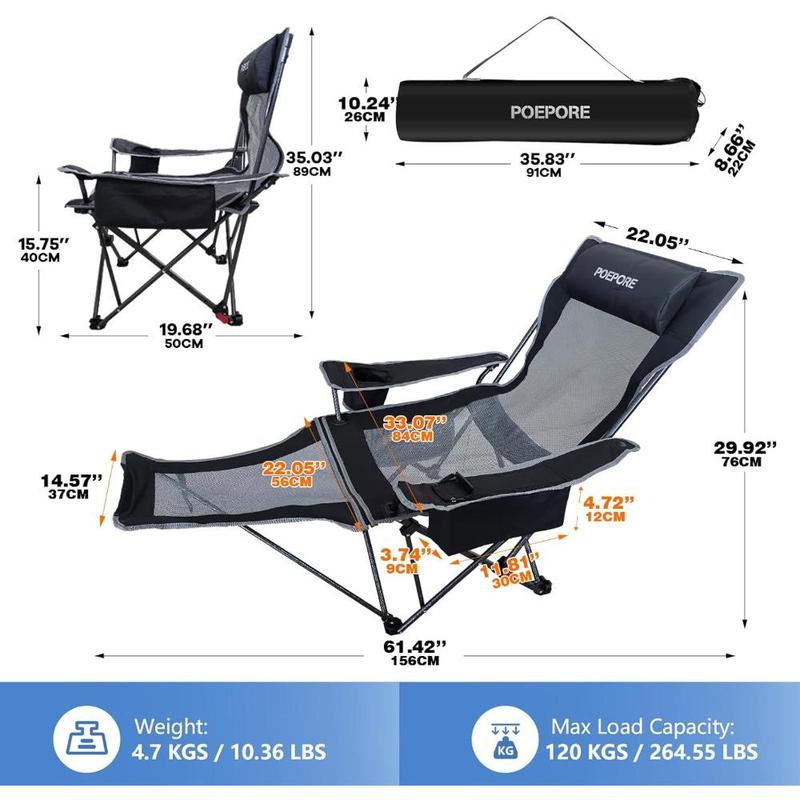 Set of 2 Reclining Camping Chair 4 Adjustments with Foot Rest Comfortable for Adults 120kg Folding Recliner Beach Chair 1