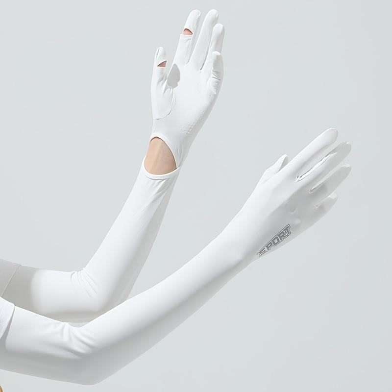 Solid Color Long Style Sun Protection Gloves, Minimalist Style Hollow Out Gloves, Summer Sun Protection Sports Gloves, Women's Breathable Ice Silk Sleeves 8