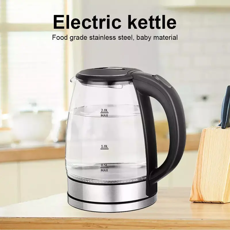 2L Electric Kettle Glass Fast Boil 360° Blue LED Illuminated Portable Jug 1800W 7