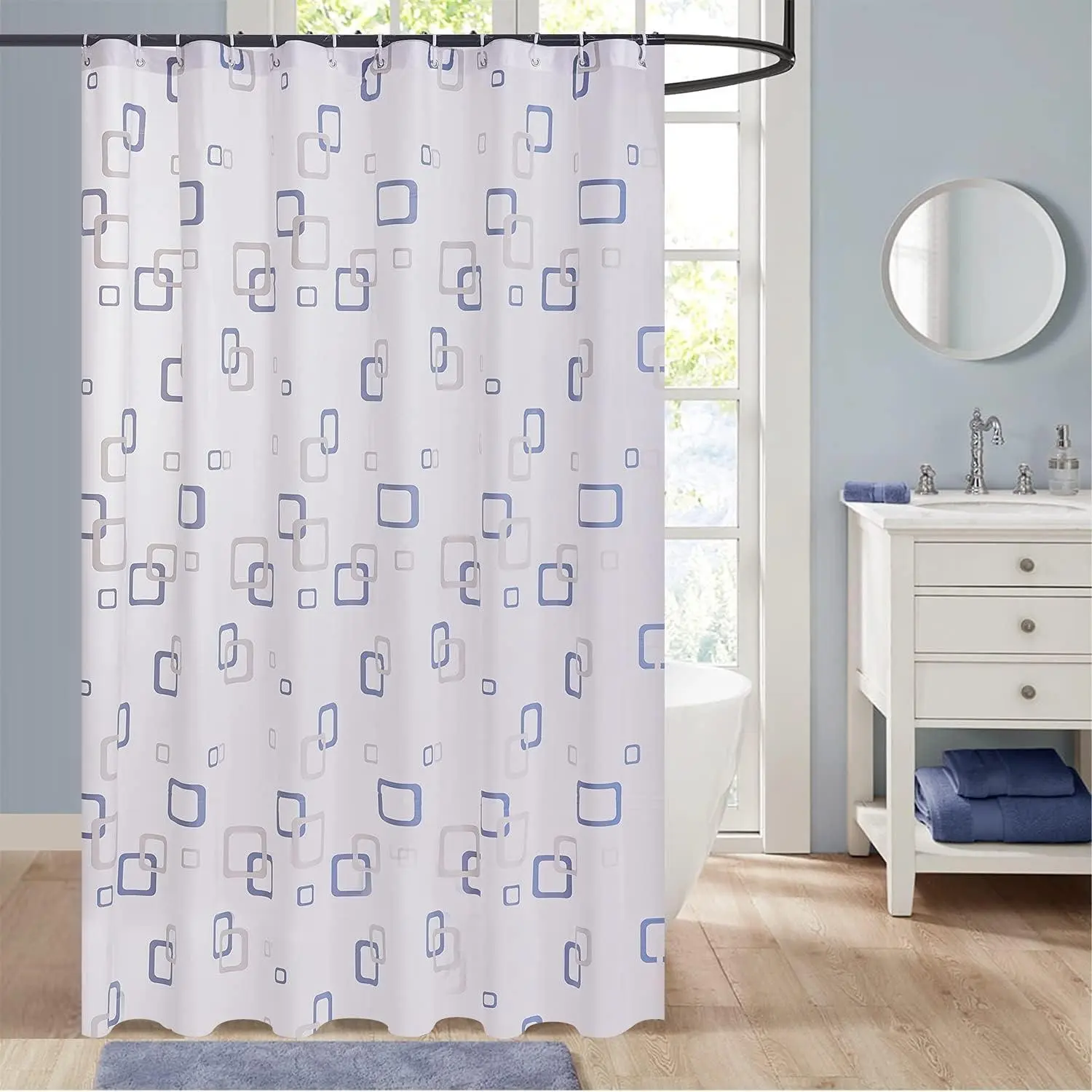 Hotel Quality Waterproof Shower Curtain Printed Designs - Machine Washable Stitched Steel Eyelets Includes 12 Hooks