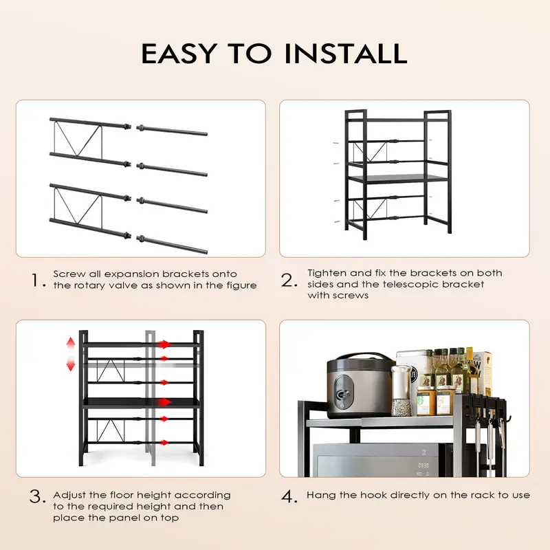 3 Tier Expandable Microwave oven Rack Stand Storage Holder Kitchen Corner Shelf 7