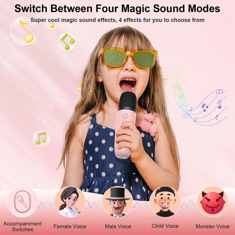 Kids Karaoke Machine,Portable Bluetooth Speaker with 2 Wireless Microphones/LED Light/Voice Changing Effects,Gifts for Age 3-18 Kids Boys Girls Families Birthday Party,Pink 6
