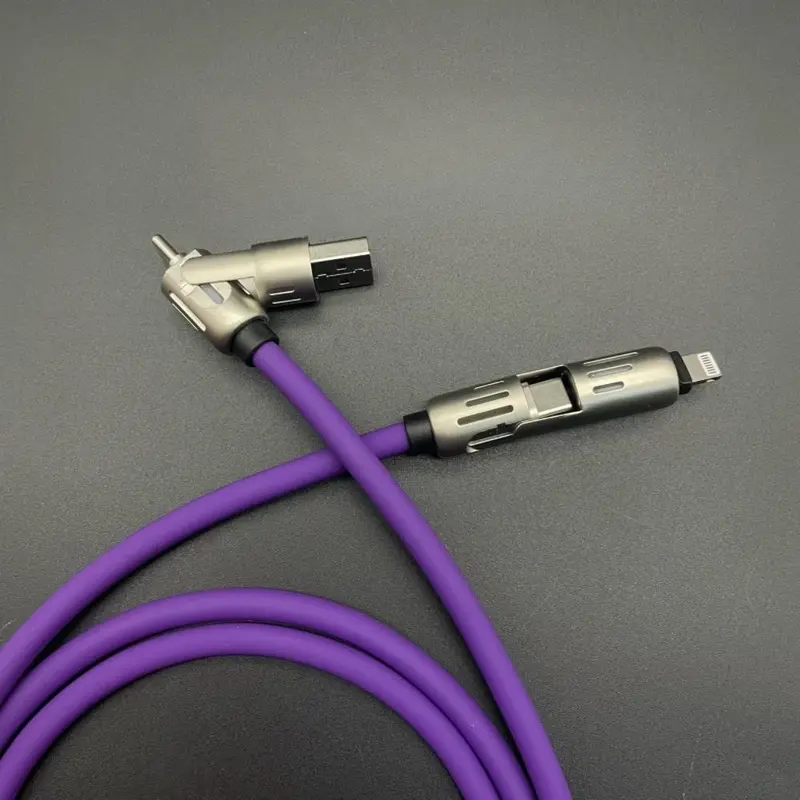 240W4 in 1 Functional Super Fast Charge UsB Type CLiquid Silicone Aluminum Alloy Data Cable For iPhone14 15 16pro max Huawei Samsung Xiaomi 7