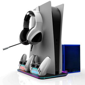Cooling Stand for PS5 and PS5 Slim, Controller Charging Rack with RGB Indicator, Console Accessories for Playstation 5 Handle, Charger Base Station, Electronic Gadgets, Gift, Headset, Game, Aesthetic