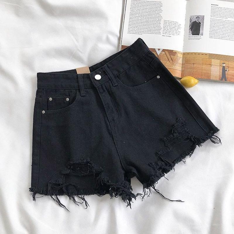 Product Introduction of Korean Denim Holes Shorts For Women  Fashion High WaistWide Leg Short Jeans Female Designer Casual Street Short 2024 New 25