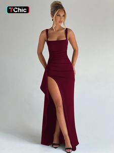 Women's Solid Side High Slit Sleeveless Bodycon Cami Dress, Elegant Backless Long Dress for Party Club Holiday Beach Vacation, Ladies Summer Clothes