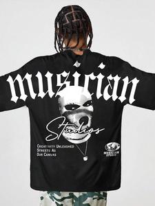 Men's Letter Print Round Neck Tee, Loose Street Fashion Casual Crew Neck Short Sleeve T-shirt for Daily Holiday Vacation Outdoor Wear, Men Clothes for Summer, Top