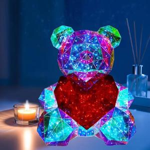 Laser Rainbow Glitter Heart Bear Night Light - Colour Changing LED Bedside Lamp, Cute Gift for Mother’s Day, Valentine’s, Birthdays, Children’s Day, Girls & Boys Room Decor, Kids DIY Present