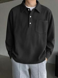 Men's Solid Color Shirt, Regular Fit Casual Long Sleeve Collared Top for  Winter, Men's Clothes for Daily Wear