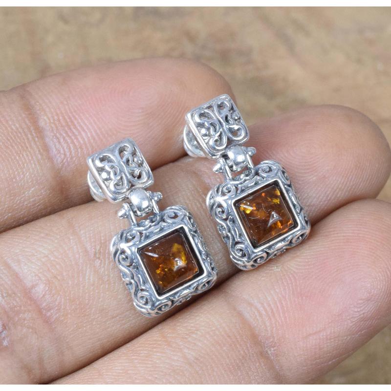 Baltic Amber Hook 925 Sterling Silver Stud 1