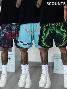 Men's Random Pattern Shorts, Casual Comfy Breathable Beach Shorts for Summer, Men's Bottoms for Daily Wear