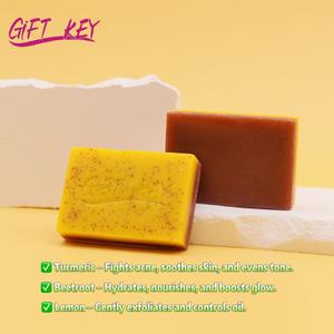 【GiFT KEY】BUY MORE SAVE MORE Turmeric, Beetroot & Lemon Glow Soap – Handmade Natural Cleanser for Radiant Skin | Acne Care, Gentle Exfoliation  | Eco-Friendly 100g（Suitable for Tanning Care）