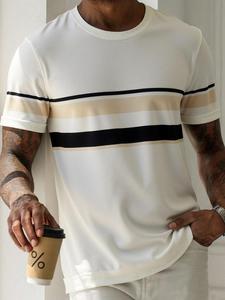 Men's Regular Fit Striped Print Short Sleeve Tee, Casual Comfy Round Neck T-shirt for Summer, Fashion Men's Top for Daily Wear