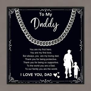 To My Dad Necklace with Card & Gift Box, 1 Set Figure & Letter Pattern Cuban Necklace, Charms Necklace, Stainless Steel Necklaces, Gift for Dad, Valentine's Day Gift