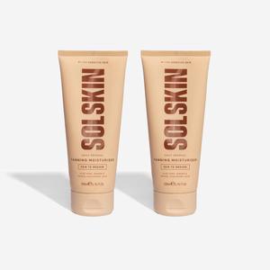 SOLSKIN Gradual Tanning Moisturiser Twin Pack 200 ml | Hydrating Daily Body Lotion with Aloe, Hyaluronic Acid and Vitamin E | Buildable, Streak Free Glow for Sensitive Skin | Vegan, Fast Absorbing and Non Greasy