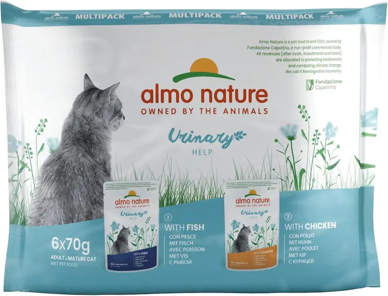 Almo Nature Functional Urinary Help Multipack Complete Wet Cat Food -3 pouches with Fish/3 pouches with Chicken, (pack of 6 pouches x70g), With Fish - With... 0