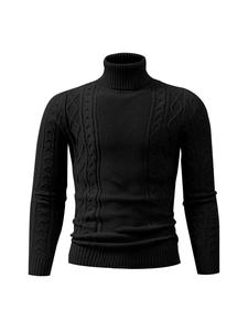 Men's Plain Long Sleeve High Neck Cable Knit Sweater, Casual Loose Textured Turtle Neck Knitting Jumper, Drippy Outfits, Going Out Outfit